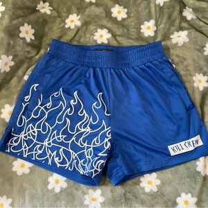 Kill Crew Blue and White Athletic Flame Shorts
